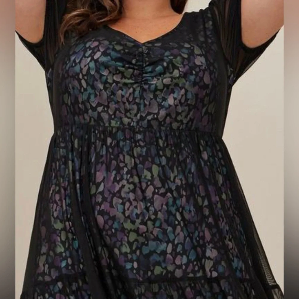 Torrid Tiered Midi Dress - Soft Mesh Spotted Black - Picture 5 of 9